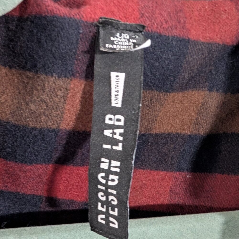 Design Lab Lord & Taylor Plaid Open Blazer Flannel Relaxed Pockets Large Fall - Picture 6 of 13